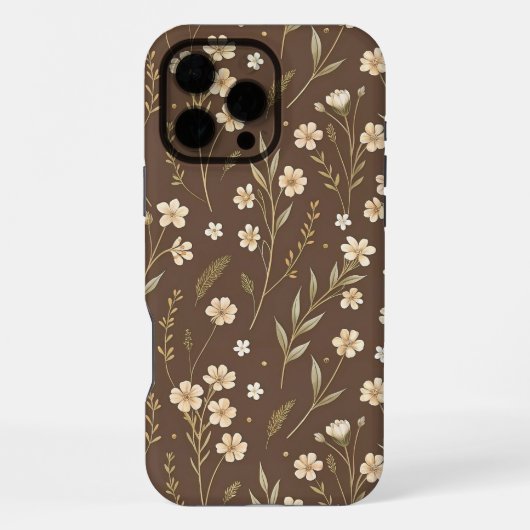 Moder Pattern Wilflowers Brown Background iPhoneケース (裏面)