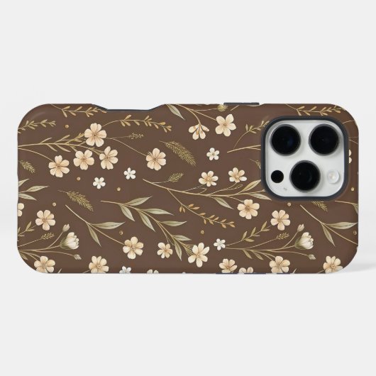 Moder Pattern Wilflowers Brown Background iPhoneケース (裏面横)