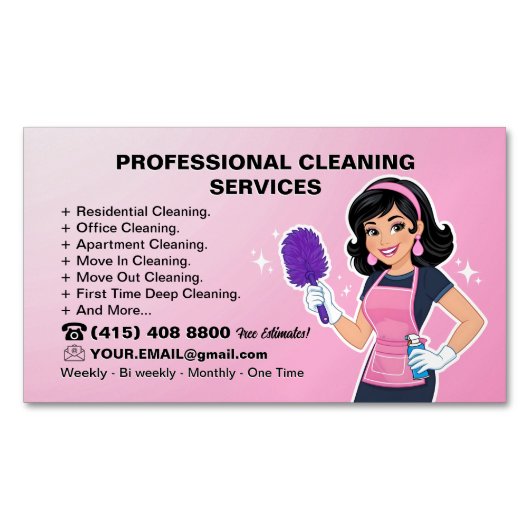 Moderm Maid Janitorial Lady House Cleaning Service マグネット名刺 (正面)