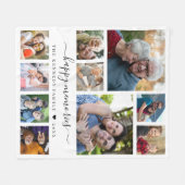 Modern 10 Photo Collage Family Name Quote Keepsake フリースブランケット (正面(横))