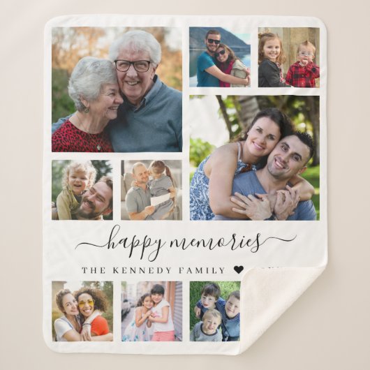 Modern 10 Photo Collage Quote Family Name Keepsake シェルパブランケット (正面)