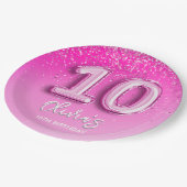 Modern 10th Birthday Girl Pink Number Balloon ペーパープレート (アングル)