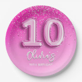 Modern 10th Birthday Girl Pink Number Balloon ペーパープレート (正面)