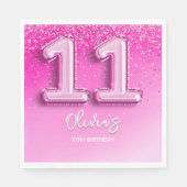 Modern 11th Birthday Girl Pink Number Balloon スタンダードランチョンナプキン (正面)