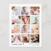 Modern 12 Photo Collage Baby Shower Thank You ポストカード (正面)