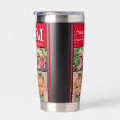 Modern 12 Photo Collage Family Name Monogram Red 保温保冷タンブラー (右面)