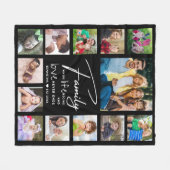 Modern 13 Photo Collage Family Quote Name Black  フリースブランケット (正面(横))