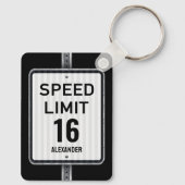 Modern 16th Birthday Speed Limit Sign キーホルダー (裏面)