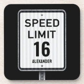 Modern 16th Birthday Speed Sign コースター (正面)