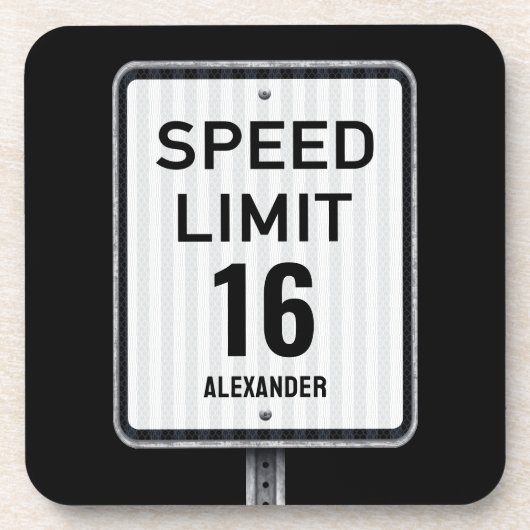 Modern 16th Birthday Speed Sign コースター (正面)