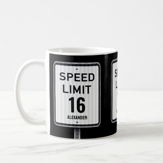Modern 16th Birthday Speed Sign コーヒーマグカップ (左)