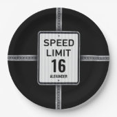Modern 16th Birthday Speed Sign ペーパープレート (正面)