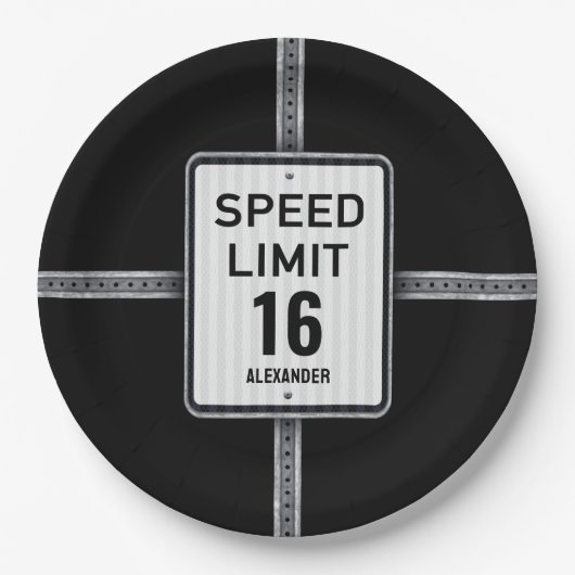 Modern 16th Birthday Speed Sign ペーパープレート (正面)