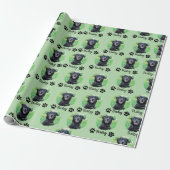 Modern 1 Pet Paw Print photo name Green  ラッピングペーパー (アンロールド)