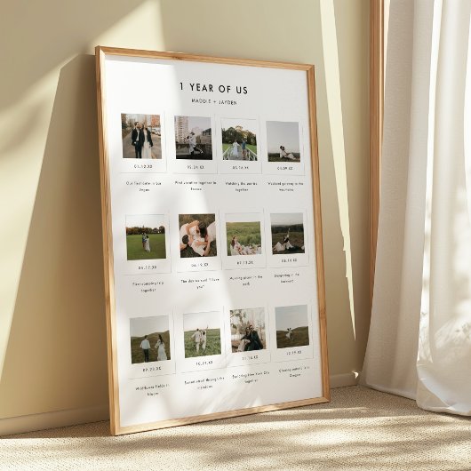 Modern 1st Anniversary 12 Photo Custom Couple ポスター