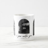 Modern 1st Anniversary Couple 3-Photo Arch コーヒーマグカップ (中央)