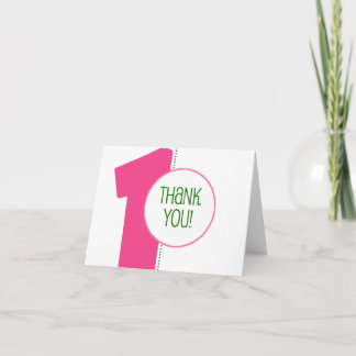 Modern 1st Birthday Thank You Notes-Pink/Green サンキューカード