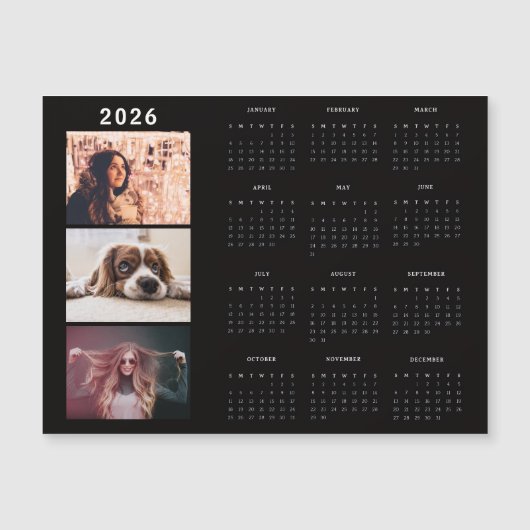 Modern 2026 Calendar 3 Photo Collage Magnet Card (正面)