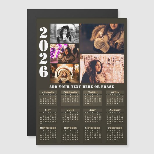 Modern 2026 Calendar 5 Photo Collage Magnet Card (正面/裏面)