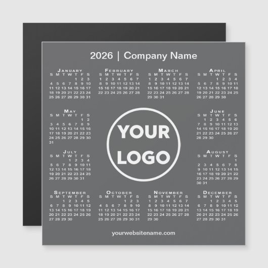 Modern 2026 Calendar Company Logo Dark Gray Magnet (正面/裏面)