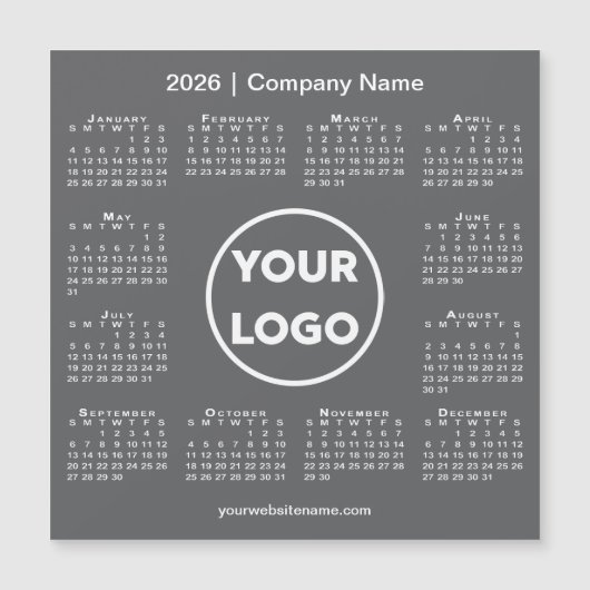 Modern 2026 Calendar Company Logo Dark Gray Magnet (正面)