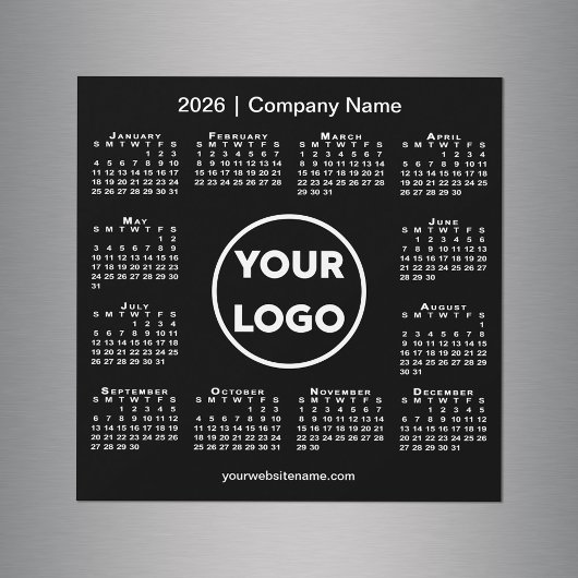 Modern 2026 Calendar Company Logo on Black マグネット