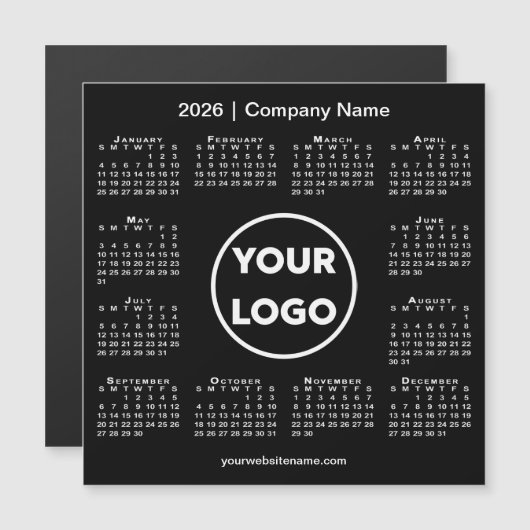 Modern 2026 Calendar Company Logo on Black Magnet (正面/裏面)