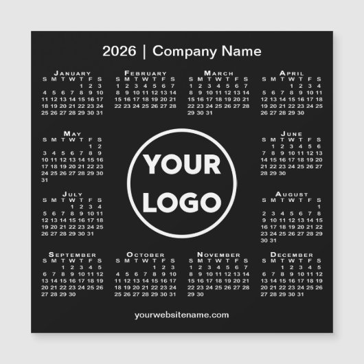 Modern 2026 Calendar Company Logo on Black Magnet (正面)