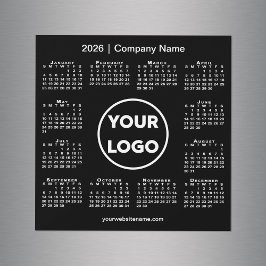 Modern 2026 Calendar Company Logo on Black Magnet