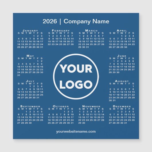 Modern 2026 Calendar Company Logo on Blue Magnet (正面)