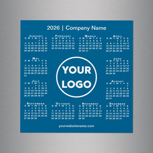 Modern 2026 Calendar Company Logo on Blue Magnet