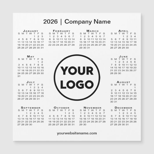 Modern 2026 Calendar Company Logo on White Magnet (正面)