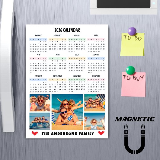 Modern 2026 Calendar Custom Photo Collage Magnet