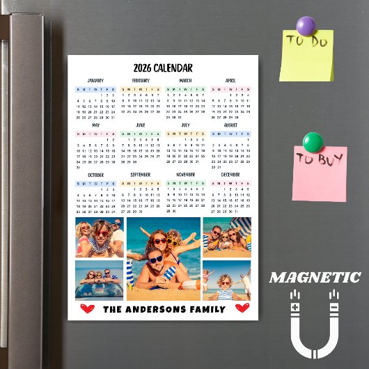 Modern 2026 Calendar Custom Photo Collage Magnet
