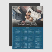 Modern 2026 Calendar Family Photo Blue Magnet (正面/裏面)