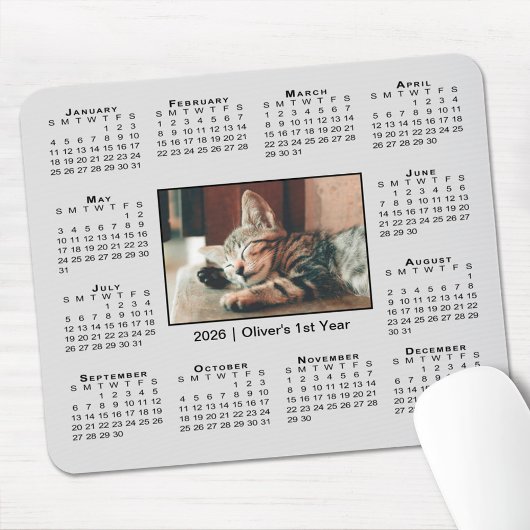 Modern 2026 Calendar Your Photo Name on Grey マウスパッド