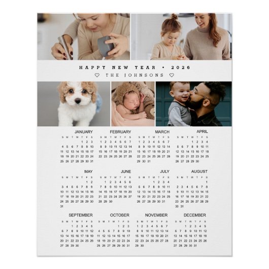 Modern 2026 Photo Collage Wall Calendar  ポスター (正面)