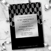 Modern 21st Birthday Classy Black Faux Silver Foil 招待状