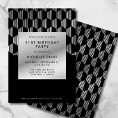 Modern 21st Birthday Classy Black Faux Silver Foil 招待状