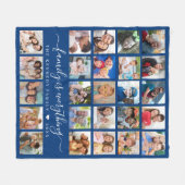 Modern 25 Photo Collage Quote Family Name Blue フリースブランケット (正面(横))