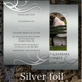 Modern 25th Wedding Anniversary Arch Photo Silver 箔招待状