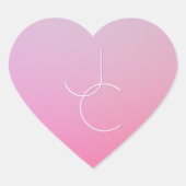 Modern 2 Overlapping Initials | Pink Ombre ハートシール (正面)