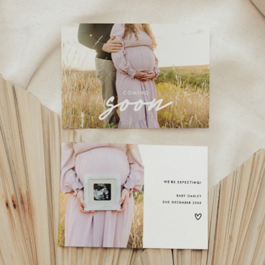 Modern 2-Photo Baby 'Coming Soon' Pregnancy 案内状