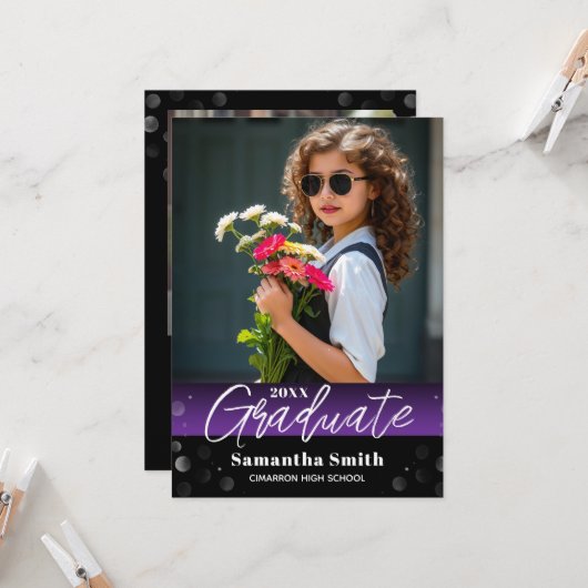 Modern 2 Photo Graduation Senior Photo Grad Invite 招待状 (正面/裏面インサイチュ)