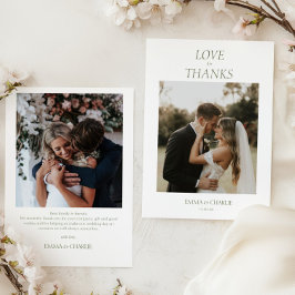 Modern 2 Photo Love & Thanks Script Wedding サンキューカード