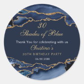 Modern 30 Shades of Blue Birthday Party ラウンドシール (正面)