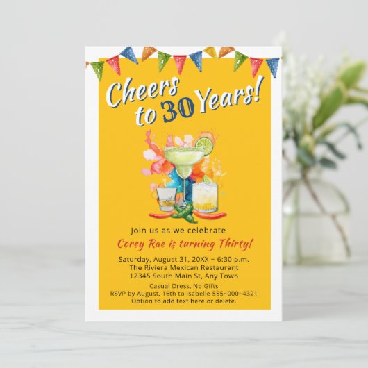 Modern 30th Birthday Fiesta Cheers to 30 Years  招待状 (スタンド正面)