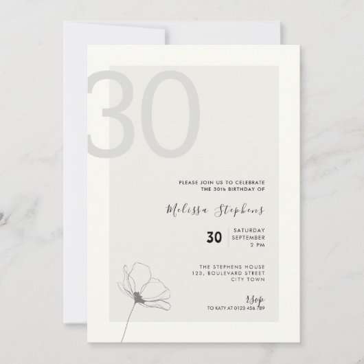 Modern 30th Birthday Invitation - Minimal Style 招待状 (正面)