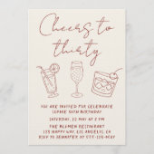 Modern 30th Cheers to Thirty Cocktail Birthday  招待状 (正面)