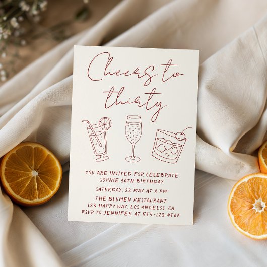 Modern 30th Cheers to Thirty Cocktail Birthday  招待状